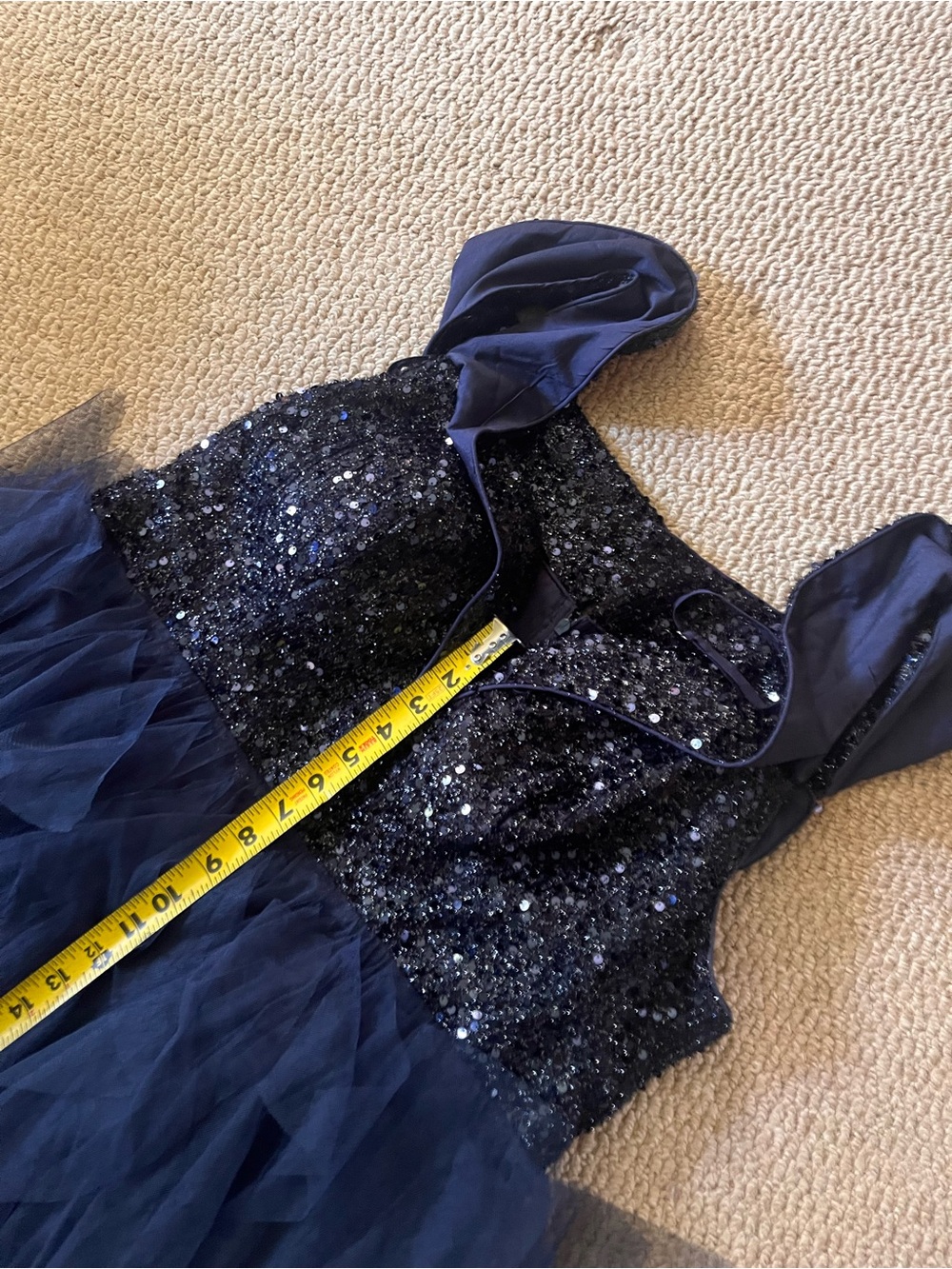 Navy Beaded Ruffle Tulle Evening Gown - Picture 5 of 5